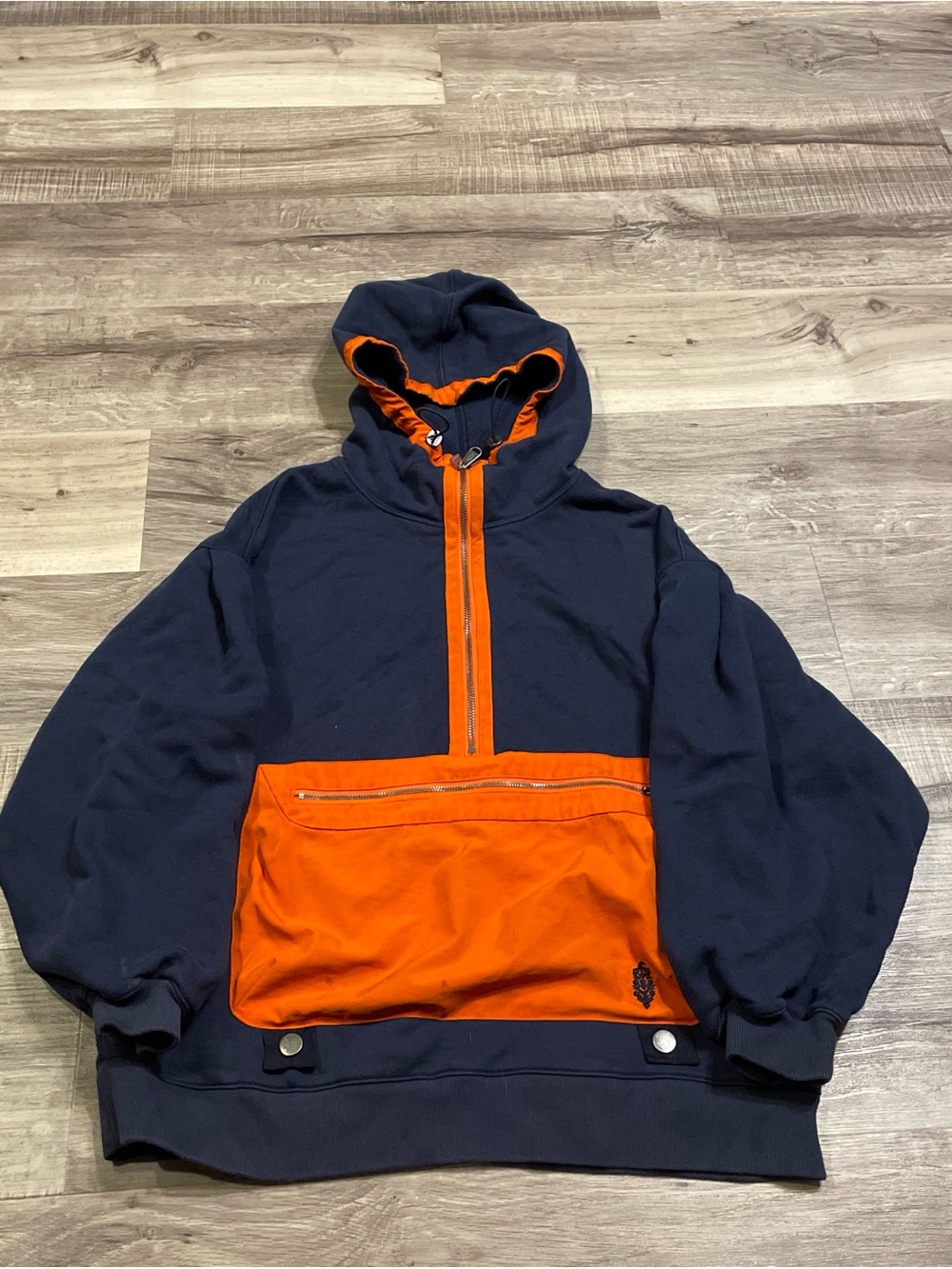 Free people Navy and Orange Hooded Pullover with Front Pocket